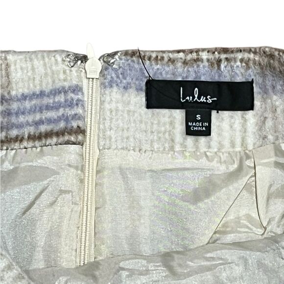 Lulus Cozy Chicness Ivory Plaid Brushed Wool Mini Skirt, Size S, NWOT - Picture 6 of 10